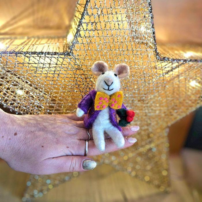Felt So Good Handmade Felt Jingle Whiskers Christmas Mouse Hanging Decoration
