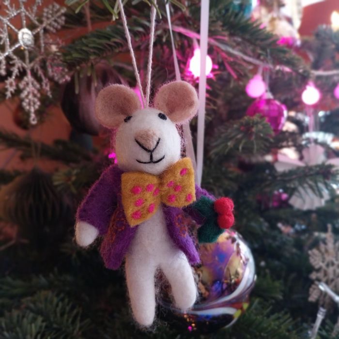 Felt So Good Handmade Felt Jingle Whiskers Christmas Mouse Hanging Decoration