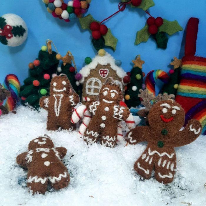 Felt So Good Handmade Felt Jolly Gingerbread Man Hanging Christmas Decoration