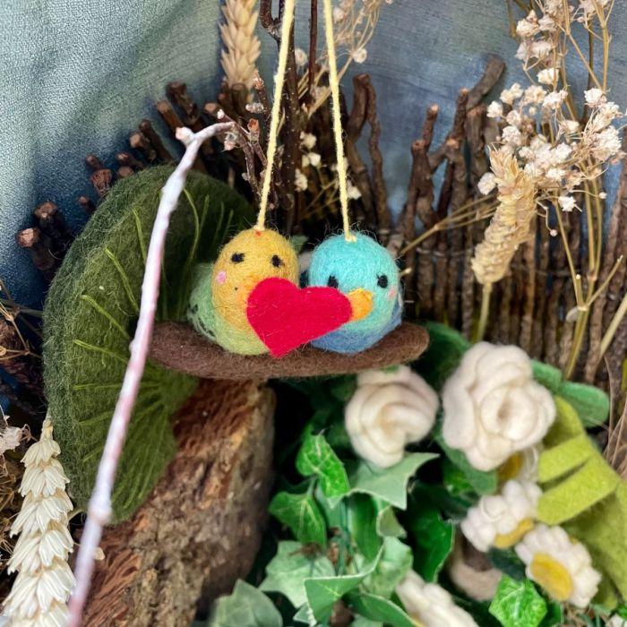 Felt So Good Handmade Felt Lovebirds Hanging Budgie Bird Valentines Decoration