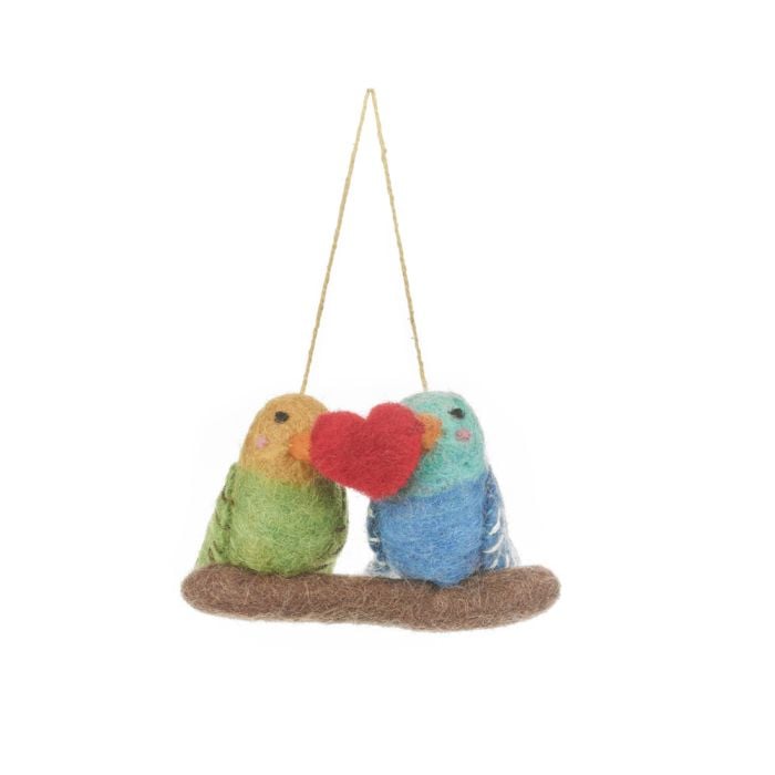 felt so good Handmade Felt Lovebirds Hanging Budgie Bird Valentines Decoration