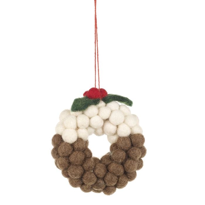 felt so good Handmade Felt Mini Christmas Pudding Wreath Hanging Decoration