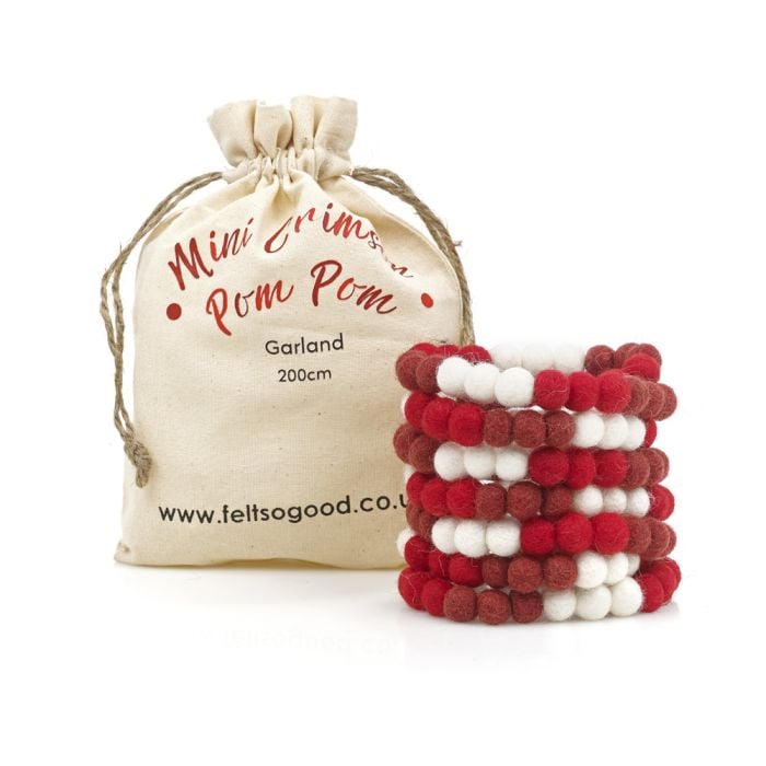 Felt So Good Handmade Felt Mini Crimson Pom Pom Garland Home Decoration