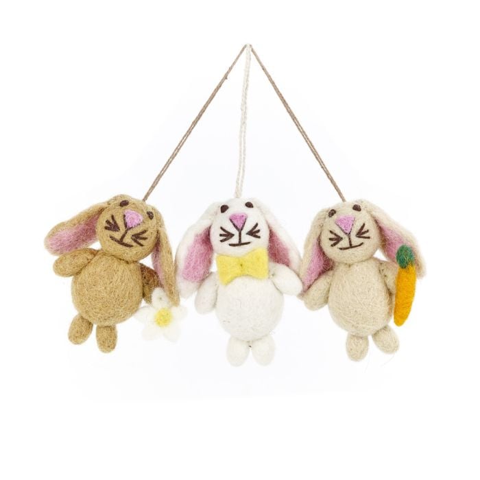felt so good Handmade Felt Mini Easter Bunnies (Set of 3) Decorations