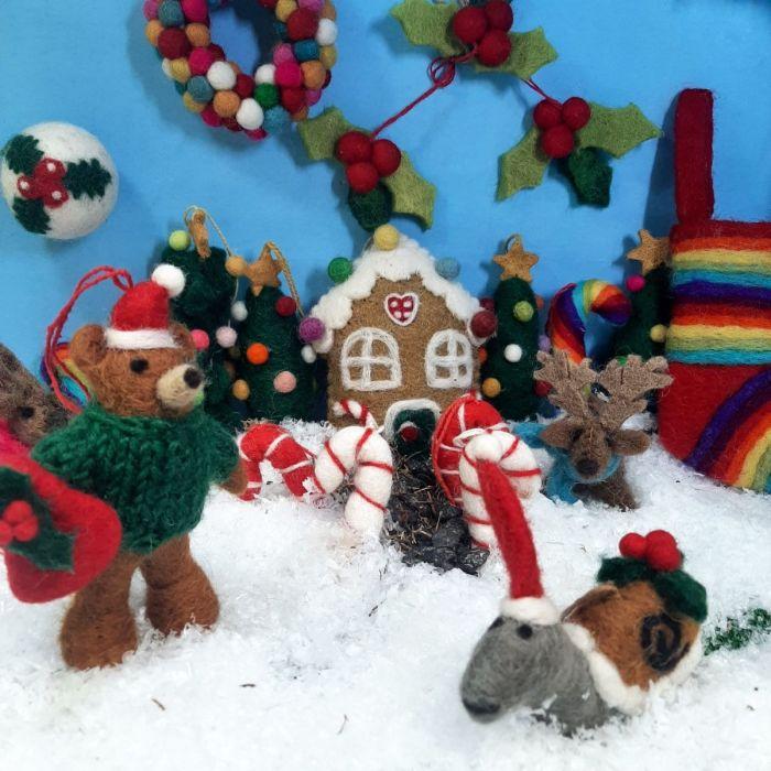 Felt So Good Handmade Felt Mini Holly Sprig Set Of 3 Hanging Decorations