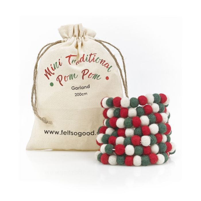 Felt So Good Handmade Felt Mini Traditional Pom Pom Garland Home Decoration