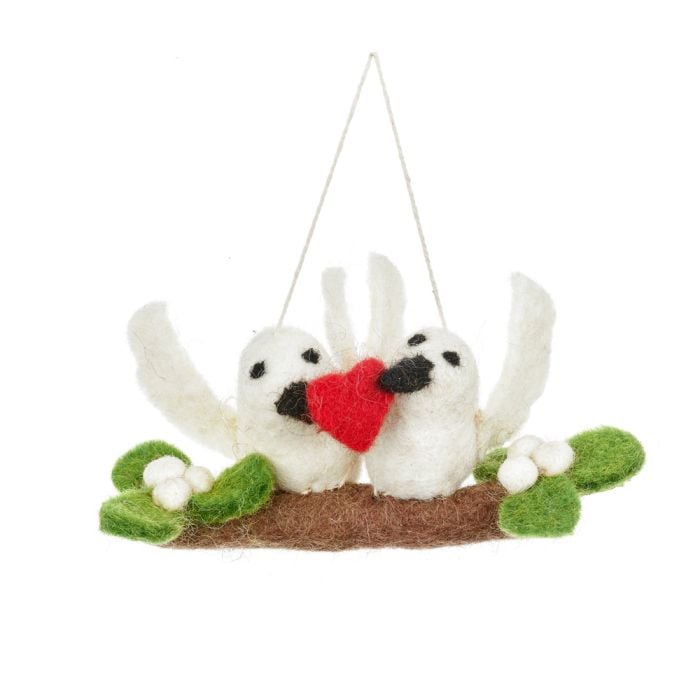 felt so good Handmade Felt Mistletoe Kiss Doves Hanging Christmas Decoration