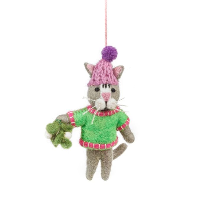 felt so good Handmade Felt Mistletoe Meows Christmas Cat Hanging Decoration