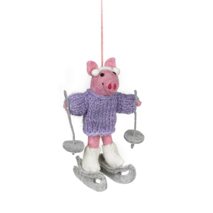 felt so good Handmade Felt Neive the Skiing Pig Hanging Decoration