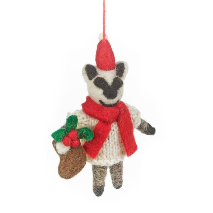 felt so good Handmade Felt Noel the Christmas Badger Hanging Decoration