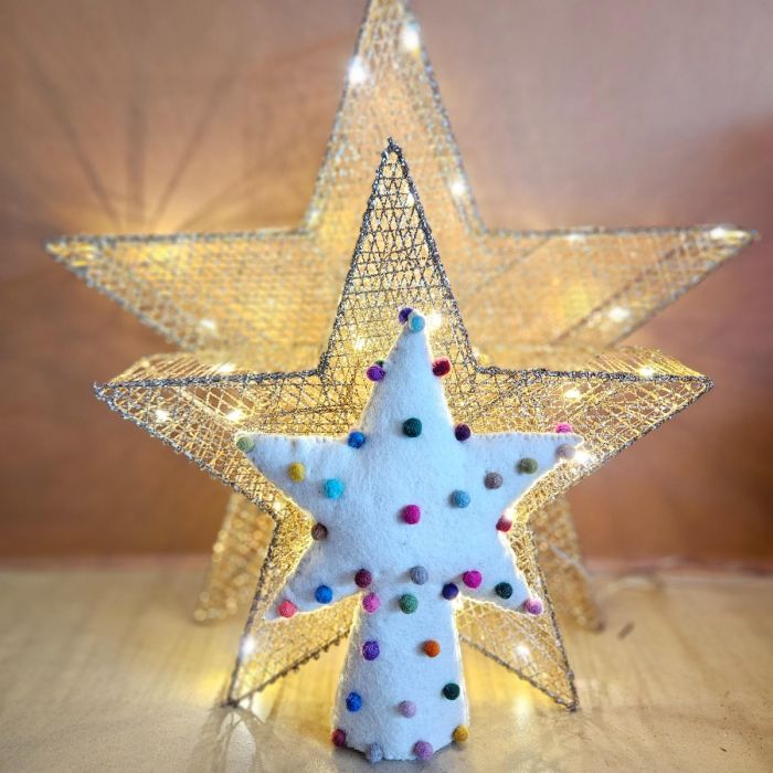 Felt So Good Handmade Felt Pompom Star Christmas Tree Topper Decoration