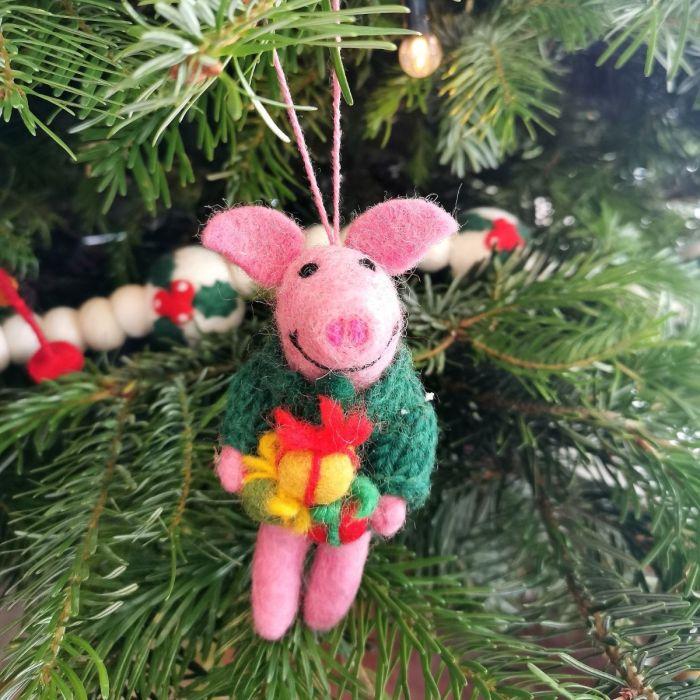 Felt So Good Handmade Felt Poppy The Pig Hanging Christmas Decoration