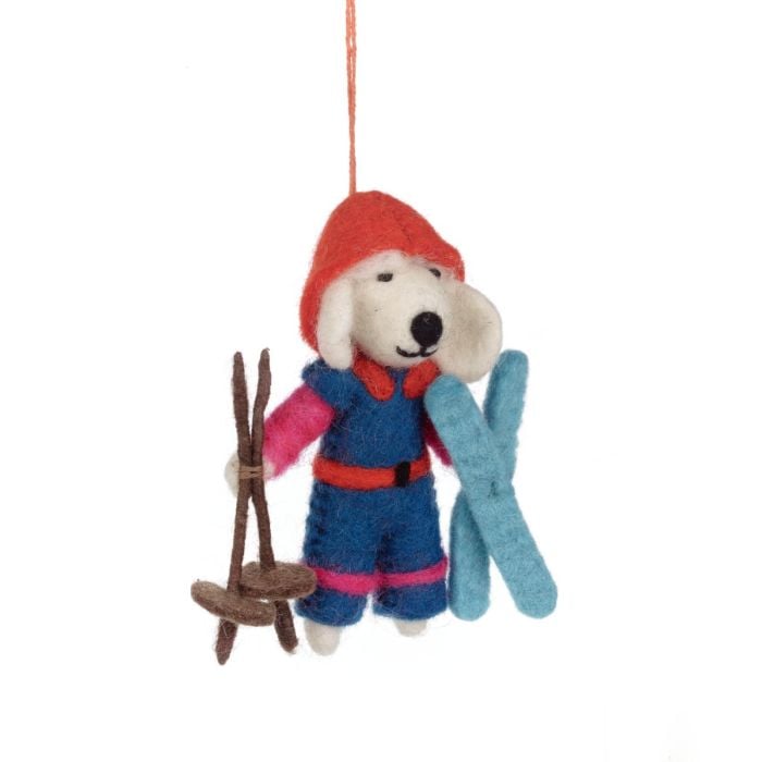 Felt So Good Handmade Felt Porscha The Skiing Poodle Christmas Hanging Decoration
