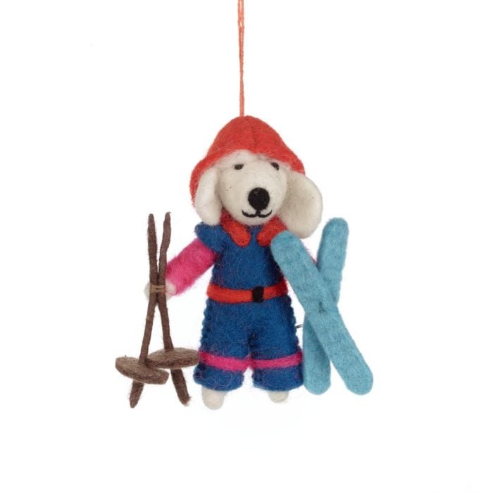 felt so good Handmade Felt Porscha the Skiing Poodle Christmas Hanging Decoration