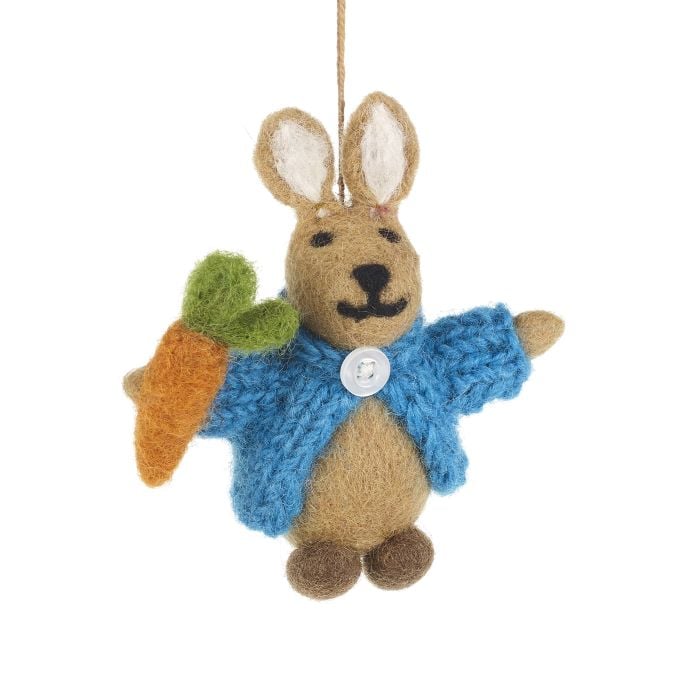 Felt So Good Handmade Felt Rabbit In Cardigan Easter Hanging Decoration