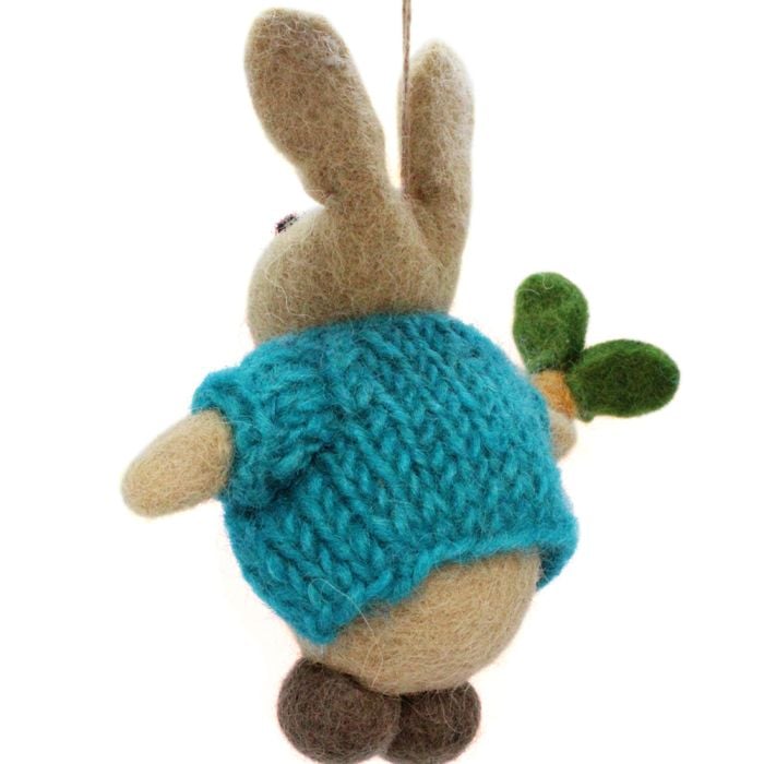Felt So Good Handmade Felt Rabbit In Cardigan Easter Hanging Decoration