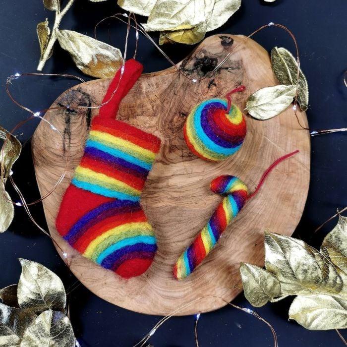 Felt So Good Handmade Felt Rainbow Mini Christmas Stocking Decoration