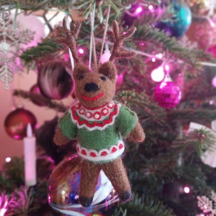 Felt So Good Handmade Felt Retro Reindeer Hanging Christmas Decoration