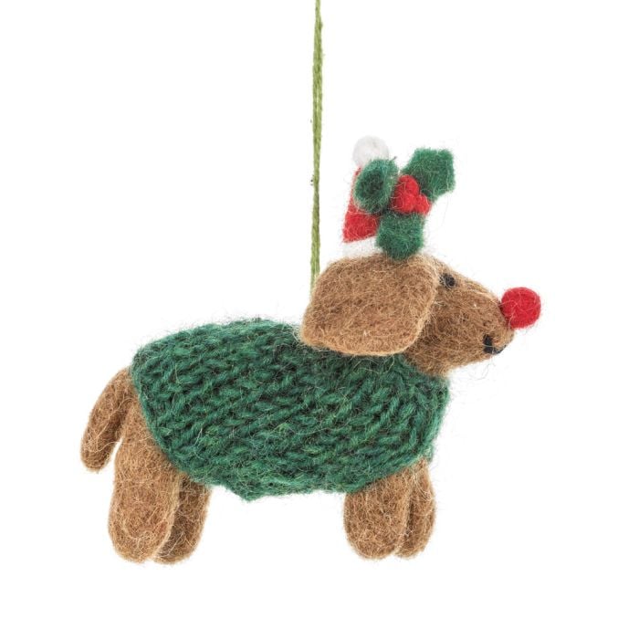 Felt So Good Handmade Felt Rudolph Dachshund Dog Hanging Christmas Decoration