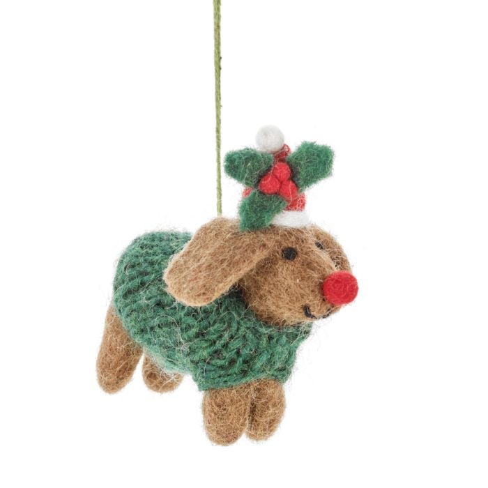 felt so good Handmade Felt Rudolph Dachshund Dog Hanging Christmas Decoration