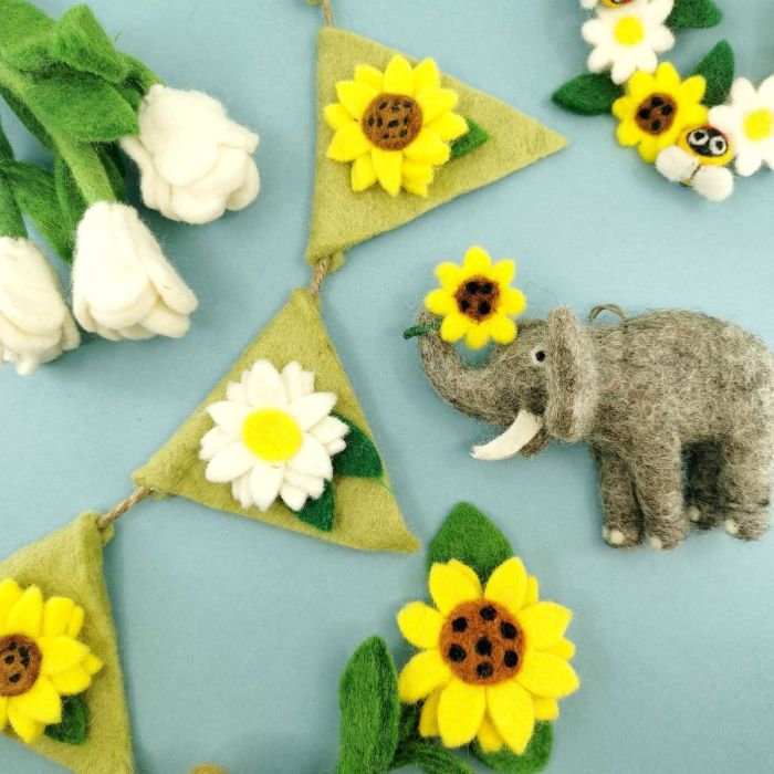 Felt So Good Handmade Felt Sidney The Sunflower Elephant Hanging Decoration