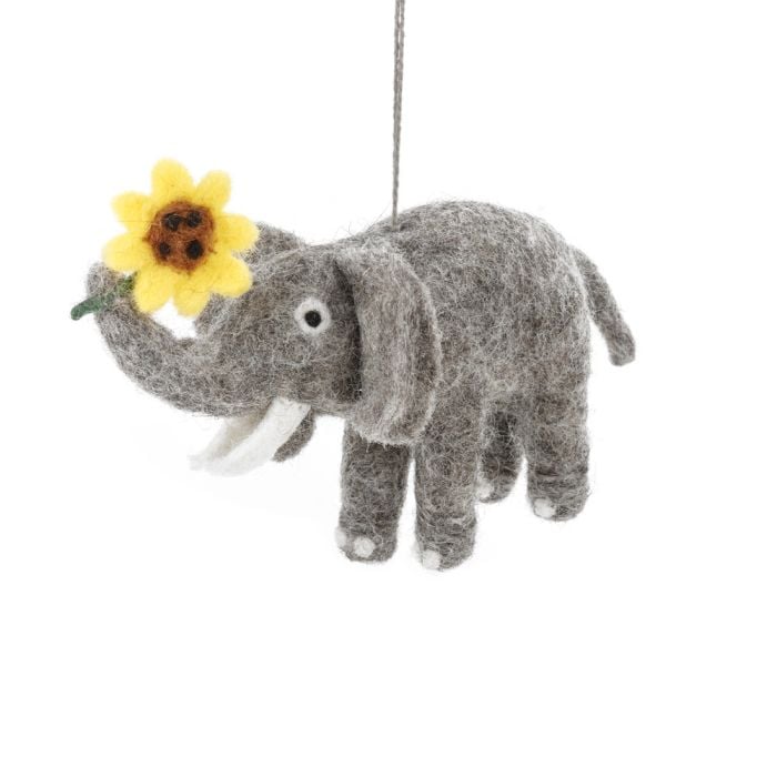 felt so good Handmade Felt Sidney the Sunflower Elephant Hanging Decoration