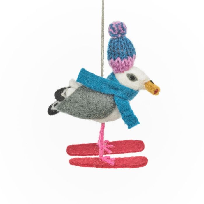 Felt So Good Handmade Felt Ski-Gull Hanging Christmas Seagull Decoration