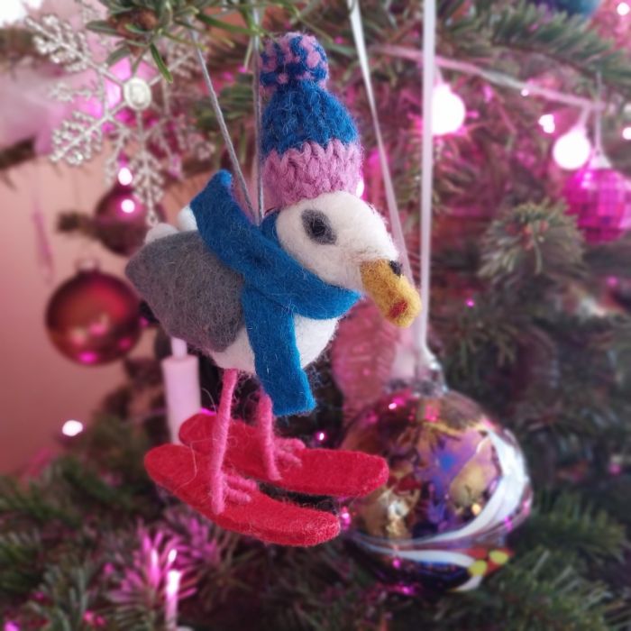 Felt So Good Handmade Felt Ski-Gull Hanging Christmas Seagull Decoration