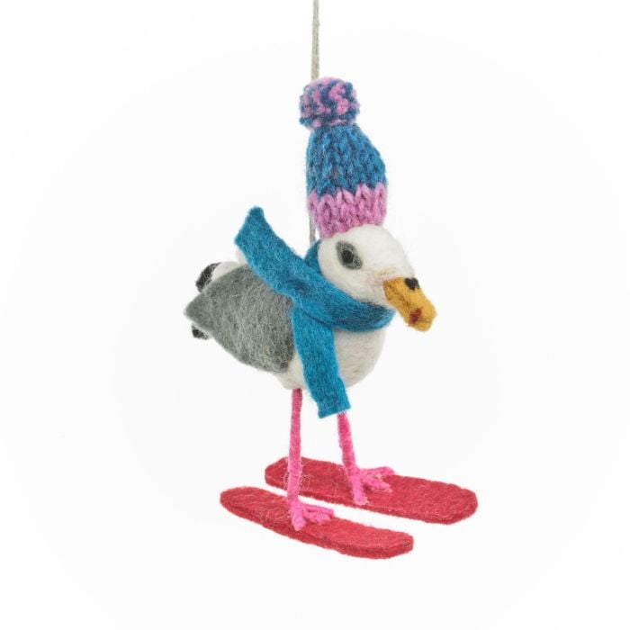 felt so good Handmade Felt Ski-Gull Hanging Christmas Seagull Decoration
