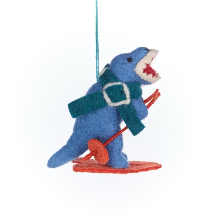 Felt So Good Handmade Felt Skiing Dinosaur Hanging Decoration