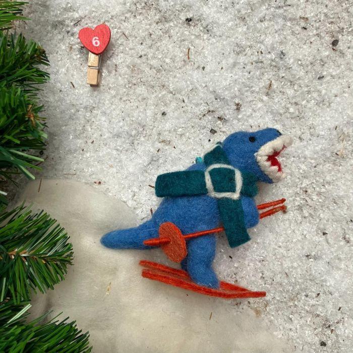 Felt So Good Handmade Felt Skiing Dinosaur Hanging Decoration