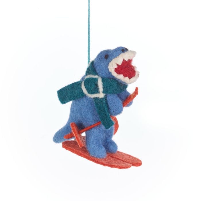 felt so good Handmade Felt Skiing Dinosaur Hanging Decoration