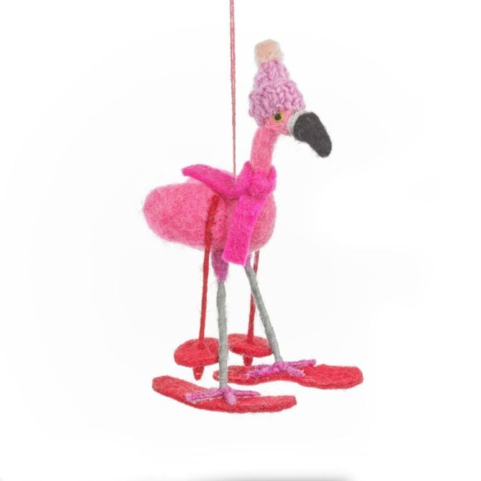 felt so good Handmade Felt Skiing Flamingo Hanging Christmas Tree Decoration