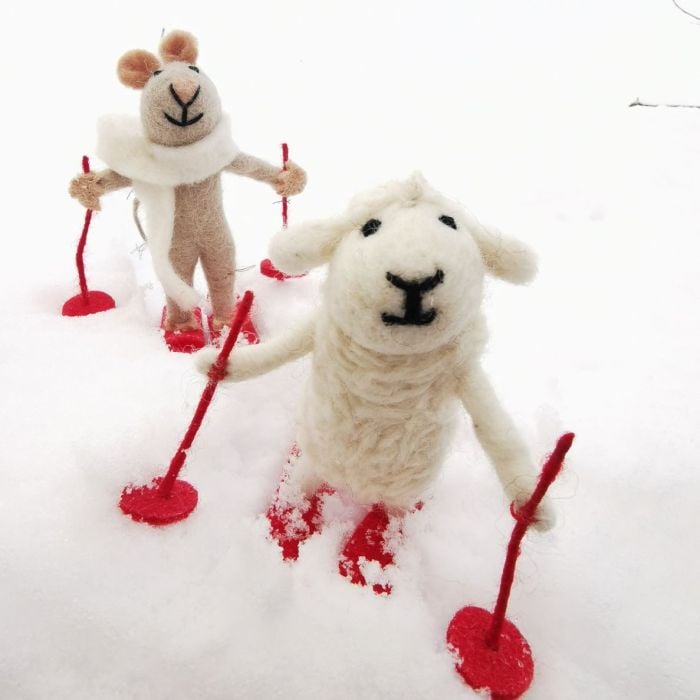 Felt So Good Handmade Felt Skiing Sheep Biodegradable Hanging Decoration