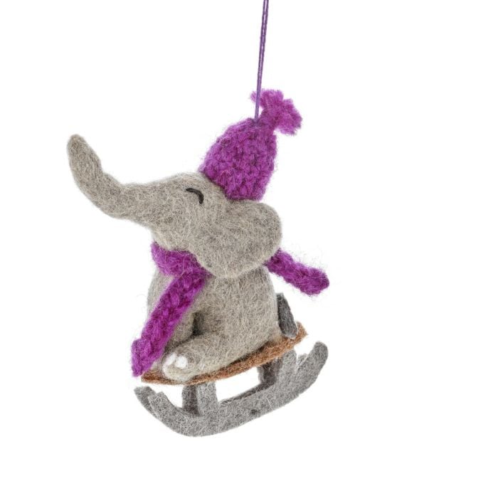 Felt So Good Handmade Felt Sledging Elephant Hanging Decoration