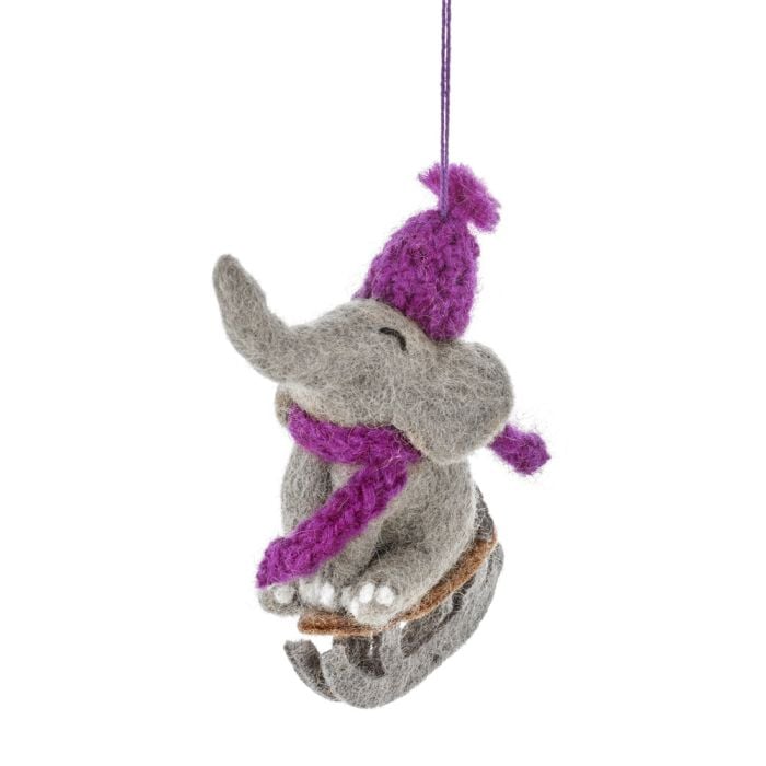 felt so good Handmade Felt Sledging Elephant Hanging Decoration