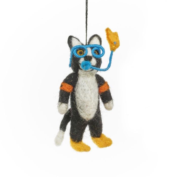 felt so good Handmade Felt Snorkelling Cat Hanging Decoration