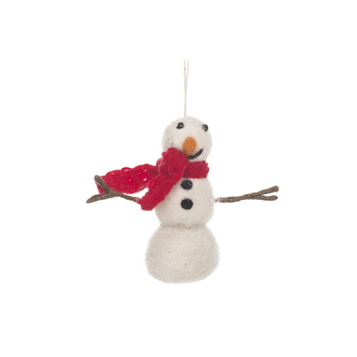 felt so good Handmade Felt Snowman with Knitted Scarf Biodegradable Hanging Decoration