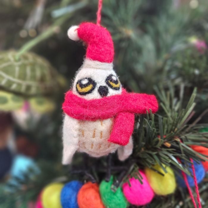 Felt So Good Handmade Felt Snowy The Owl Christmas Hanging Decoration