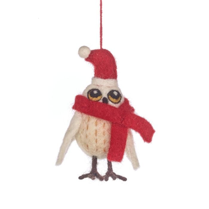felt so good Handmade Felt Snowy the Owl Christmas Hanging Decoration