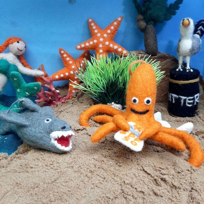 Felt So Good Handmade Felt SPF Squid Hanging Sealife Decoration