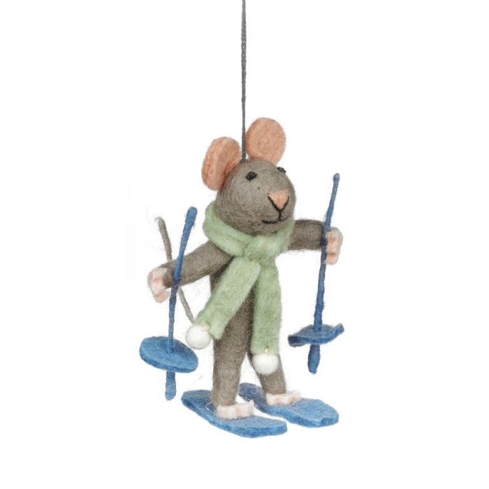 Felt So Good Handmade Felt Sylvia The Skiing Mouse Christmas Hanging Decoration