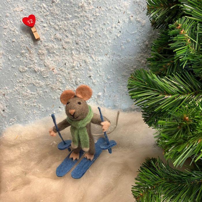 Felt So Good Handmade Felt Sylvia The Skiing Mouse Christmas Hanging Decoration