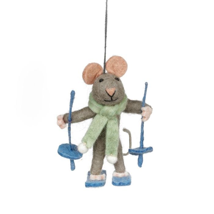 felt so good Handmade Felt Sylvia the Skiing Mouse Christmas Hanging Decoration