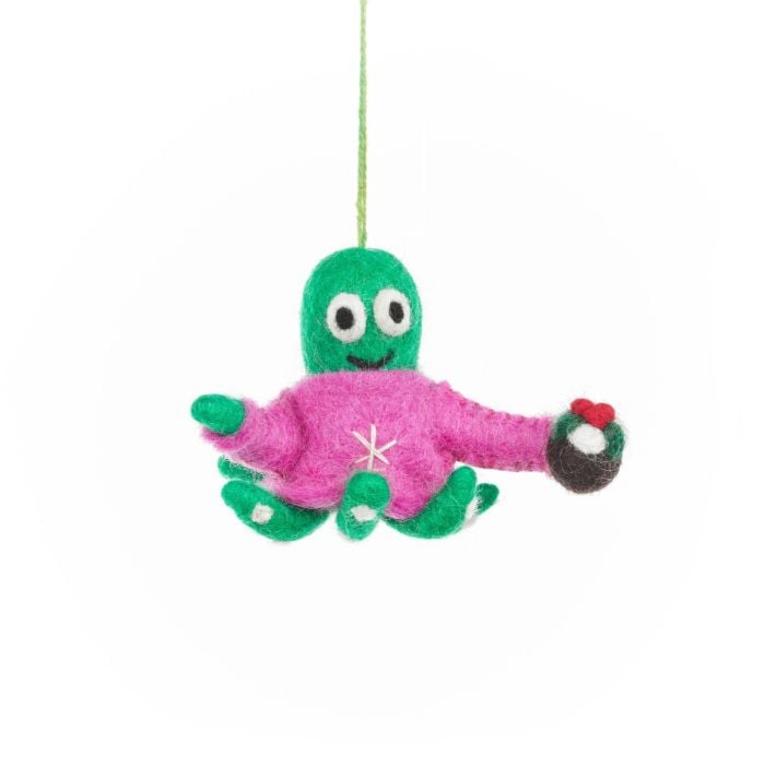 felt so good Handmade Felt Timmy Tentaclaus Hanging Christmas Octopus Decoration