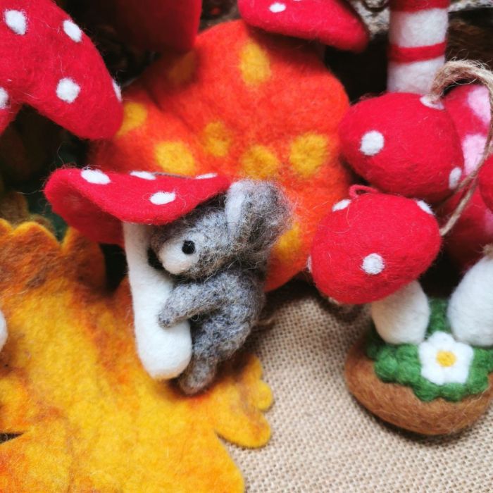Felt So Good Handmade Felt Toadstool Squirrel Hanging Woodland Decoration