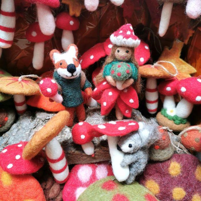 Felt So Good Handmade Felt Toadstool Squirrel Hanging Woodland Decoration