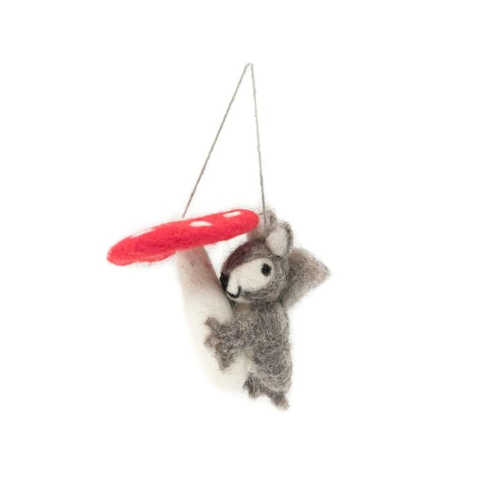 felt so good Handmade Felt Toadstool Squirrel Hanging Woodland Decoration