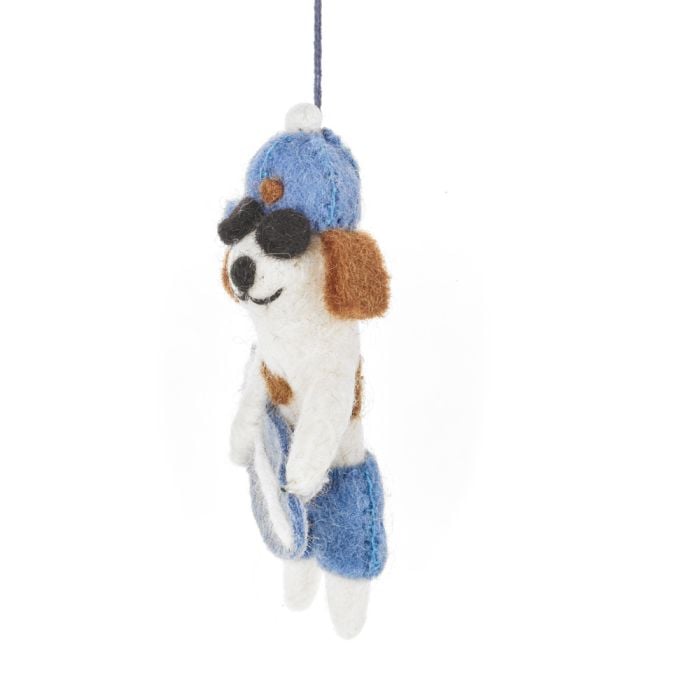 Felt So Good Handmade Felt Waveriding Surfer Dog Hanging Decoration