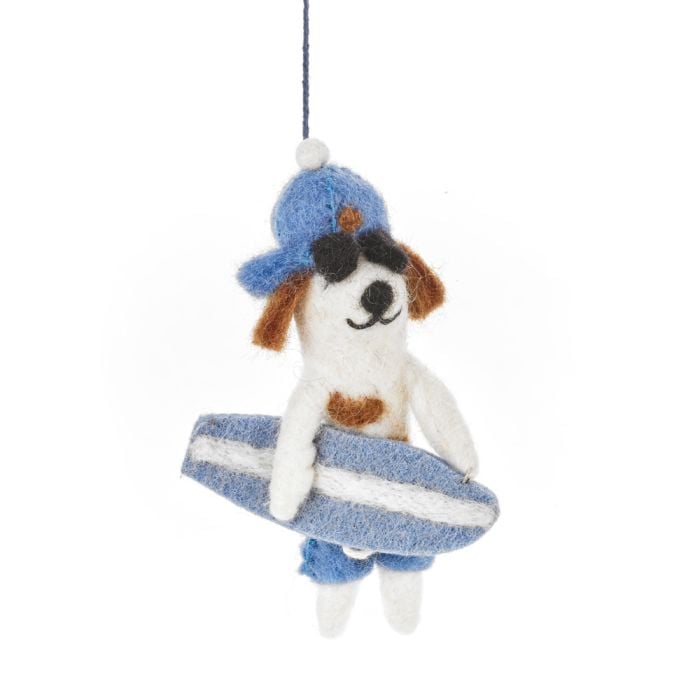 felt so good Handmade Felt Waveriding Surfer Dog Hanging Decoration